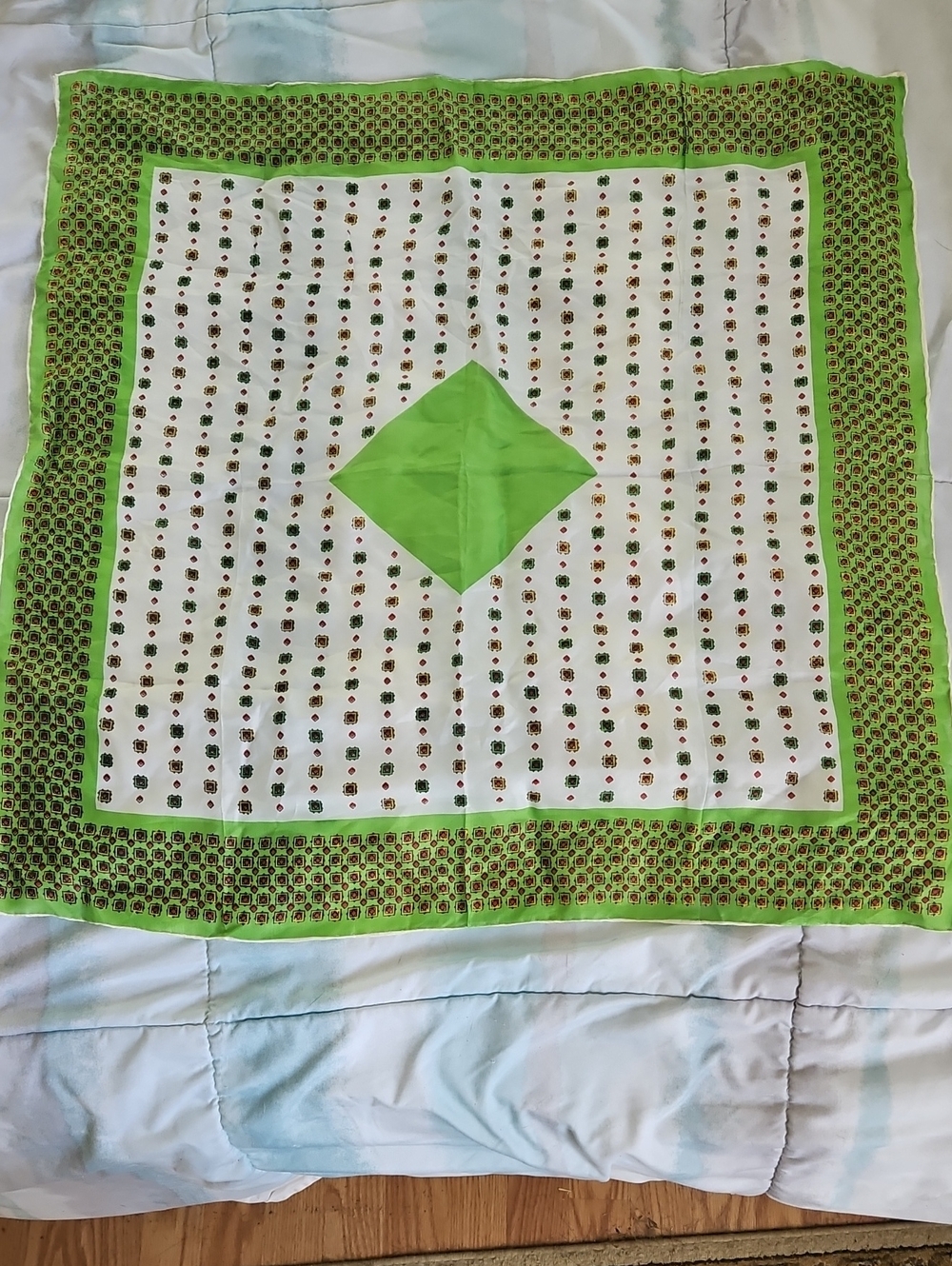 Vintage Geometric Silk & Rayon Blend Scarf Made In Japan 22.5" Square